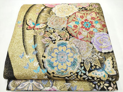平和屋着物●六通柄袋帯　花蝶文　金銀糸　正絹　逸品　CABL0869hy