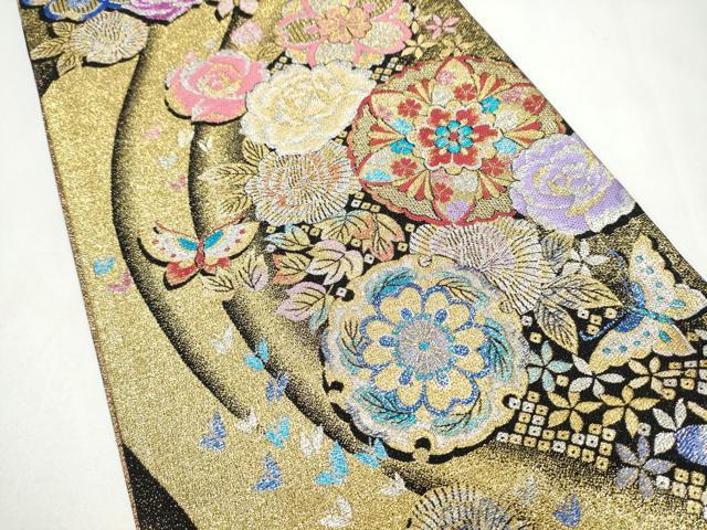 平和屋着物●六通柄袋帯　花蝶文　金銀糸　正絹　逸品　CABL0869hy