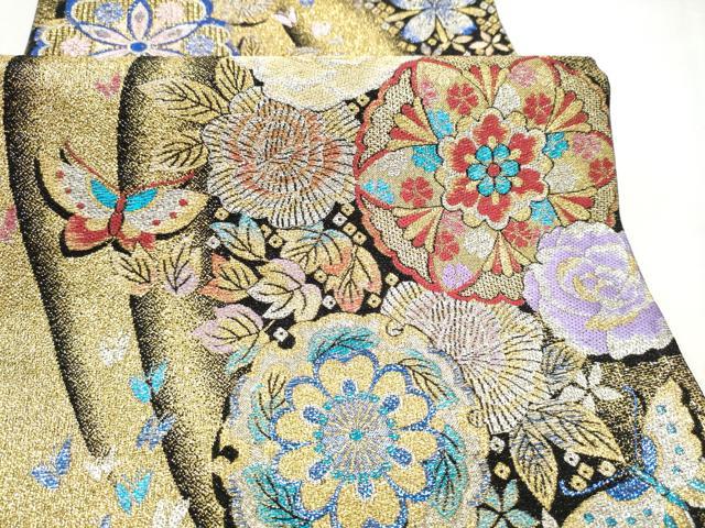 平和屋着物●六通柄袋帯　花蝶文　金銀糸　正絹　逸品　CABL0869hy