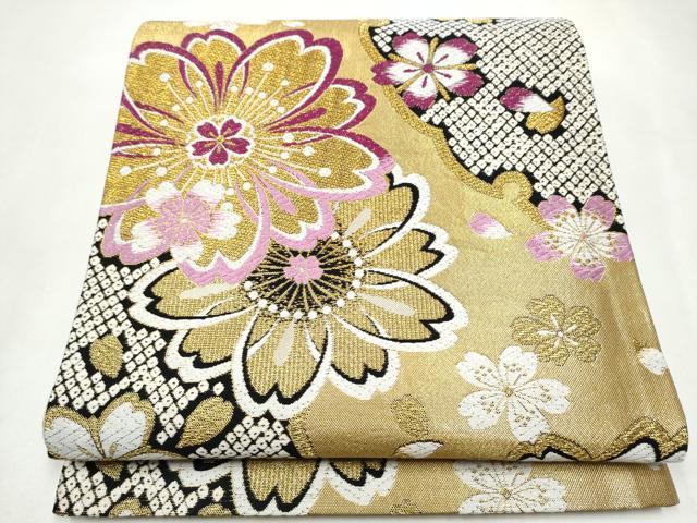 平和屋着物●六通柄袋帯　雪輪舞桜文　金糸　正絹　逸品　CABL0870hy