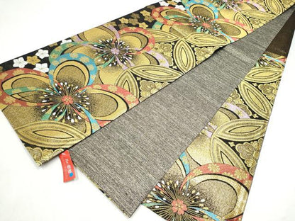 平和屋着物●六通柄袋帯　舞花文　金糸　正絹　逸品　CABL0872hy