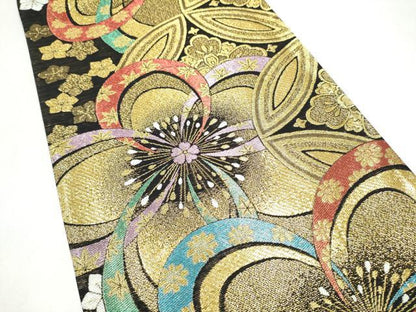 平和屋着物●六通柄袋帯　舞花文　金糸　正絹　逸品　CABL0872hy