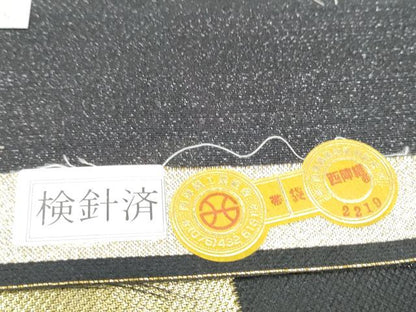 平和屋着物●西陣　佐々木染織謹製　六通柄袋帯　市松文様　金銀糸　証紙付き　正絹　逸品　未使用　CABL0876hy