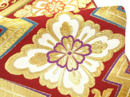 平和屋着物●六通柄袋帯　花唐草文　金糸　正絹　逸品　CABL0878hy