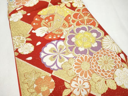 平和屋着物●六通柄袋帯　唐織　花蝶文　金糸　正絹　逸品　CABL0881hy