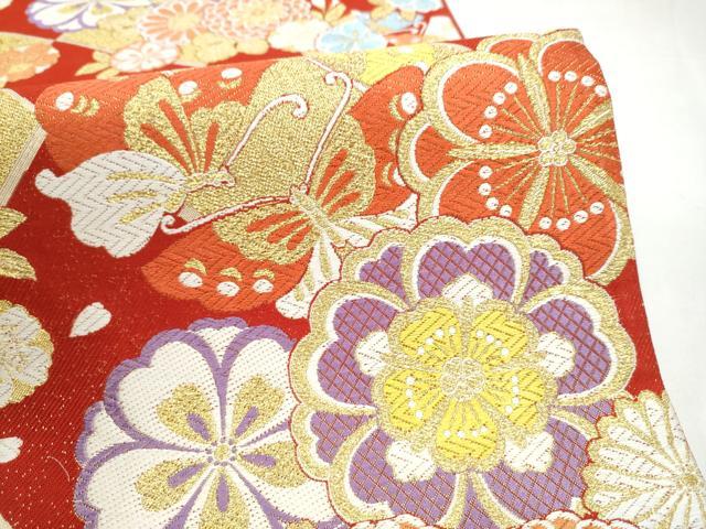 平和屋着物●六通柄袋帯　唐織　花蝶文　金糸　正絹　逸品　CABL0881hy