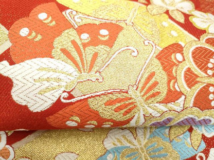 平和屋着物●六通柄袋帯　唐織　花蝶文　金糸　正絹　逸品　CABL0881hy