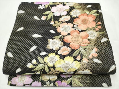 平和屋着物●西陣　酒井守謹製　六通柄袋帯　天然素材シルク紬　舞花文　金糸　正絹　逸品　CABL0882hy