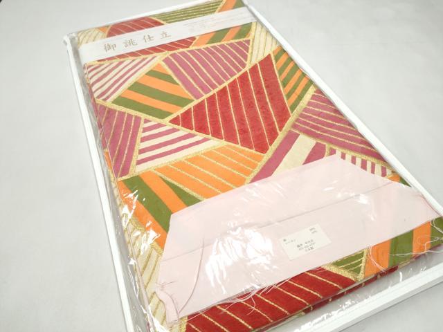 平和屋着物●六通柄袋帯　幾何学文様　金糸　証紙付き　正絹　逸品　CABL0884hy