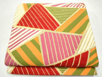 平和屋着物●六通柄袋帯　幾何学文様　金糸　証紙付き　正絹　逸品　CABL0884hy