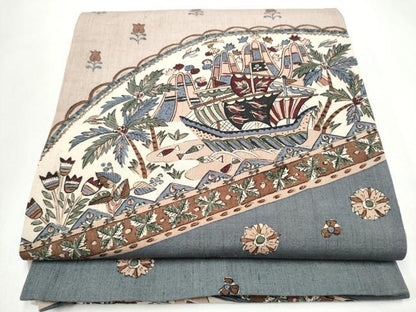 平和屋着物●太鼓柄袋帯　紬地　魚　風景文　正絹　逸品　CABL0893hy