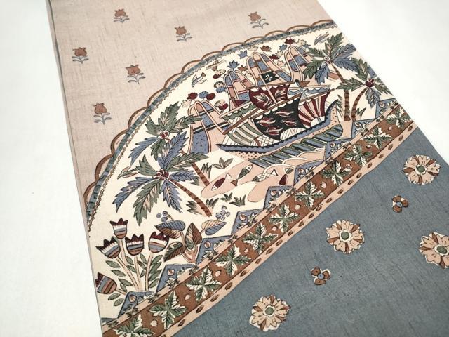 平和屋着物●太鼓柄袋帯　紬地　魚　風景文　正絹　逸品　CABL0893hy