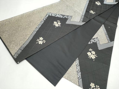 平和屋着物●六通柄袋帯　幾何学舞花文　黒地　正絹　逸品　CABL0894hy