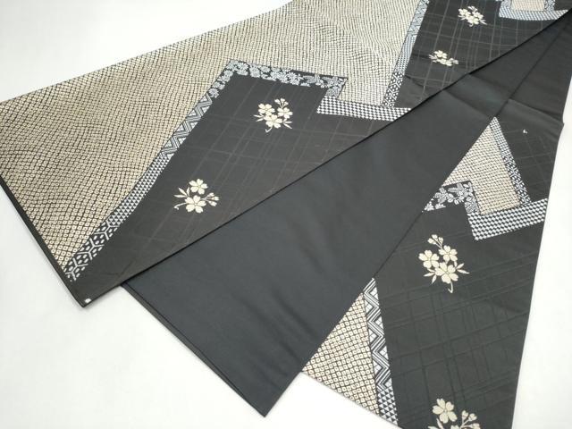 平和屋着物●六通柄袋帯　幾何学舞花文　黒地　正絹　逸品　CABL0894hy