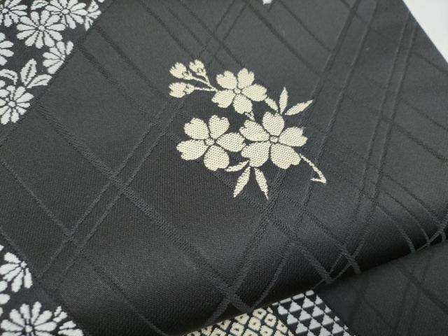 平和屋着物●六通柄袋帯　幾何学舞花文　黒地　正絹　逸品　CABL0894hy