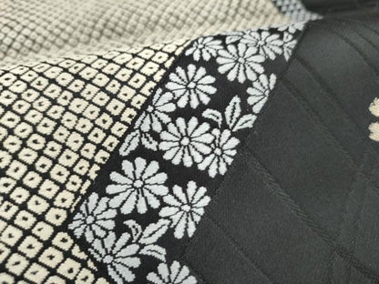 平和屋着物●六通柄袋帯　幾何学舞花文　黒地　正絹　逸品　CABL0894hy