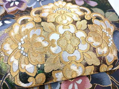 平和屋着物●六通柄袋帯　草花文　金銀糸　引箔　正絹　逸品　CABL0896hy