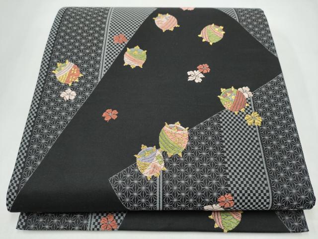 平和屋着物●六通柄袋帯　唐織　義経千本桜　洛中小紋　黒地　金糸　正絹　逸品　CABL0898hy