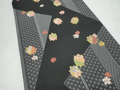 平和屋着物●六通柄袋帯　唐織　義経千本桜　洛中小紋　黒地　金糸　正絹　逸品　CABL0898hy