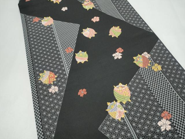 平和屋着物●六通柄袋帯　唐織　義経千本桜　洛中小紋　黒地　金糸　正絹　逸品　CABL0898hy