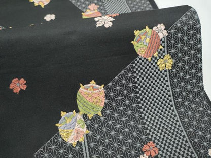 平和屋着物●六通柄袋帯　唐織　義経千本桜　洛中小紋　黒地　金糸　正絹　逸品　CABL0898hy