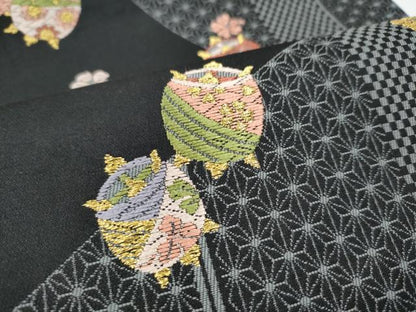 平和屋着物●六通柄袋帯　唐織　義経千本桜　洛中小紋　黒地　金糸　正絹　逸品　CABL0898hy