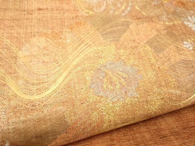 平和屋着物●名門　しょうざん　生紬　紙屋川伝承　絹漉貴　太鼓柄袋帯　舞花文　金銀糸　正絹　逸品　CABL0899hy