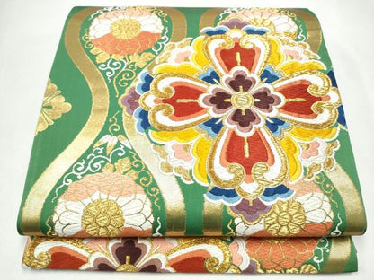 平和屋着物●西陣　河合美術織物謹製　六通柄袋帯　唐織　立涌花文　金糸　正絹　逸品　CABL0901hy