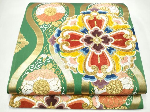 平和屋着物●西陣　河合美術織物謹製　六通柄袋帯　唐織　立涌花文　金糸　正絹　逸品　CABL0901hy