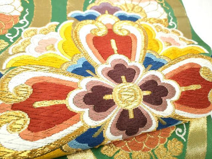平和屋着物●西陣　河合美術織物謹製　六通柄袋帯　唐織　立涌花文　金糸　正絹　逸品　CABL0901hy
