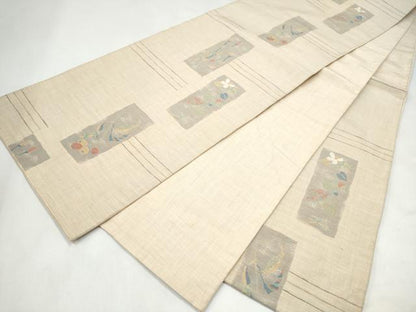 平和屋着物●六通柄袋帯　短冊草花文　正絹　逸品　CABL0904hy