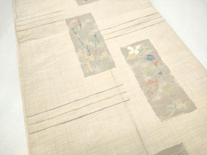 平和屋着物●六通柄袋帯　短冊草花文　正絹　逸品　CABL0904hy