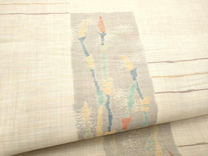 平和屋着物●六通柄袋帯　短冊草花文　正絹　逸品　CABL0904hy