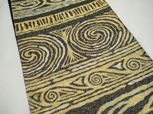 平和屋着物●西陣　六通柄袋帯　作家物　幾何学文様　金糸　正絹　逸品　未使用　CABL0907hy