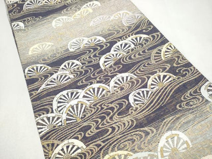 平和屋着物●両面　六通柄袋帯　唐織　流水片輪車文　金糸　正絹　逸品　CABL0909hy