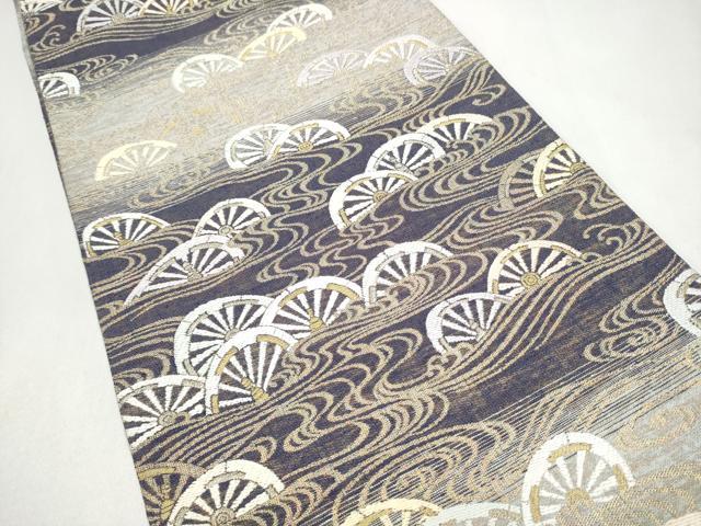 平和屋着物●両面　六通柄袋帯　唐織　流水片輪車文　金糸　正絹　逸品　CABL0909hy