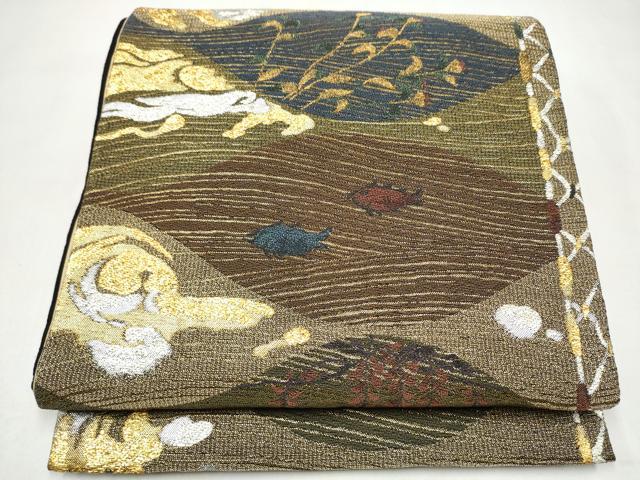 平和屋着物●六通柄袋帯　魚　枝花文　金銀糸　正絹　逸品　CABL0912hy