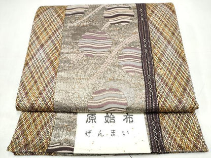 平和屋着物●西陣 織匠小平謹製 六通柄袋帯 原始布 ぜんまい 組織 雪輪文 金糸 紙箱・証紙付き 上代68万 正絹 逸品 未使用 CABL0917hy