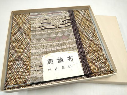 平和屋着物●西陣 織匠小平謹製 六通柄袋帯 原始布 ぜんまい 組織 幾何学文様 金糸 紙箱・証紙付き 上代68万 正絹 逸品 未使用 CABL0918hy