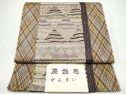 平和屋着物●西陣 織匠小平謹製 六通柄袋帯 原始布 ぜんまい 組織 幾何学文様 金糸 紙箱・証紙付き 上代68万 正絹 逸品 未使用 CABL0918hy