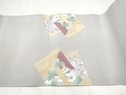 平和屋着物●名門　浅田綴　八寸名古屋帯　色紙重ね草花文　金銀糸　共箱付き　正絹　逸品　CABL0921hy