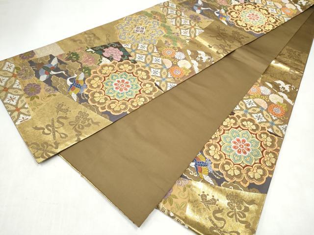平和屋着物●六通柄袋帯　唐織　麗華扇形文　金糸　引箔　正絹　逸品　CABL0922hy