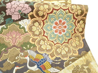 平和屋着物●六通柄袋帯　唐織　麗華扇形文　金糸　引箔　正絹　逸品　CABL0922hy