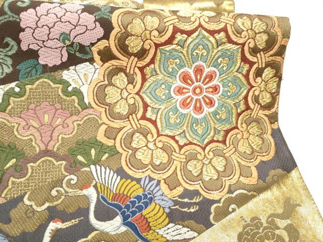 平和屋着物●六通柄袋帯　唐織　麗華扇形文　金糸　引箔　正絹　逸品　CABL0922hy