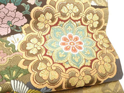 平和屋着物●六通柄袋帯　唐織　麗華扇形文　金糸　引箔　正絹　逸品　CABL0922hy