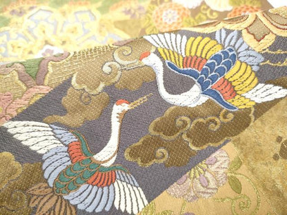 平和屋着物●六通柄袋帯　唐織　麗華扇形文　金糸　引箔　正絹　逸品　CABL0922hy
