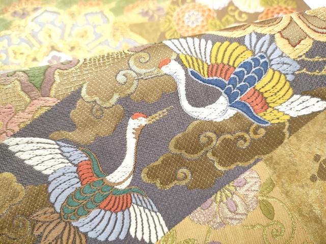 平和屋着物●六通柄袋帯　唐織　麗華扇形文　金糸　引箔　正絹　逸品　CABL0922hy