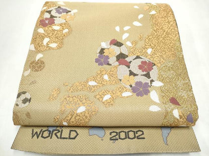 平和屋着物●両面　六通柄袋帯　蹴斗　WORLD　CUP　2002　サッカーボール　金銀糸　正絹　逸品　未使用　CABL0940hy