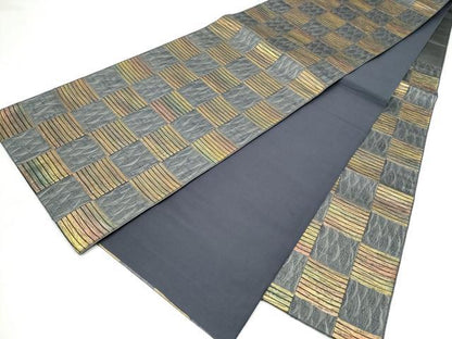 平和屋着物●六通柄袋帯　市松文様　金糸　やまと誂製　正絹　逸品　CABL0942hy