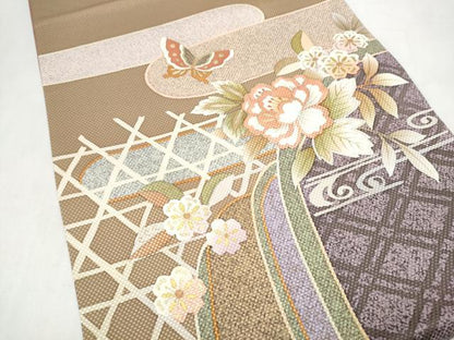 平和屋着物●中嶋まさひろ 蝋彩染作家　太鼓柄袋帯　花蝶文　金彩　正絹　逸品　未使用　CABL0943hy